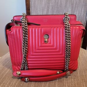 Fendi Dot Com Authentic Click Shoulder Bag in Quilted Red Lambskin Leather